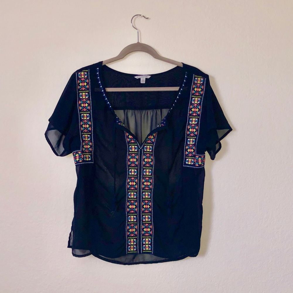 Boho Navy Blue Blouse Tee